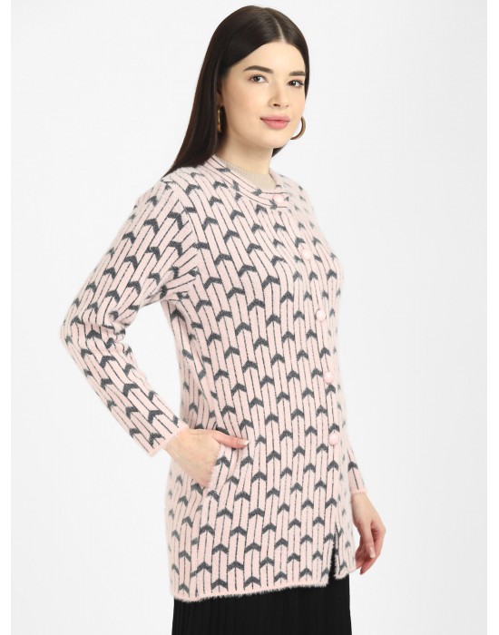 Women Long coat peach Front Design with button
